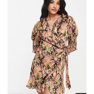 Women's Topshop Floral Print Mini Dress Size 4 Black Pink